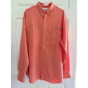 Columbia PFG Fishing Shirt XL Coral Orange Long Sleeve Button Down
